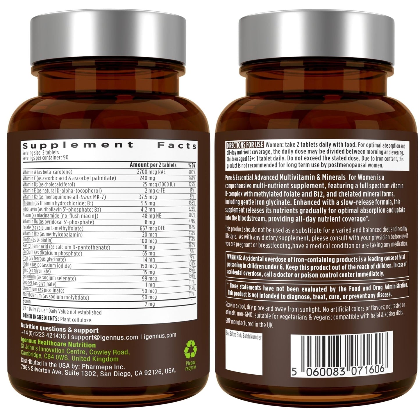 Igennus High Potency Methylated Multivitamin for Women | Pure & Clean Ingredients | 180 Tablets