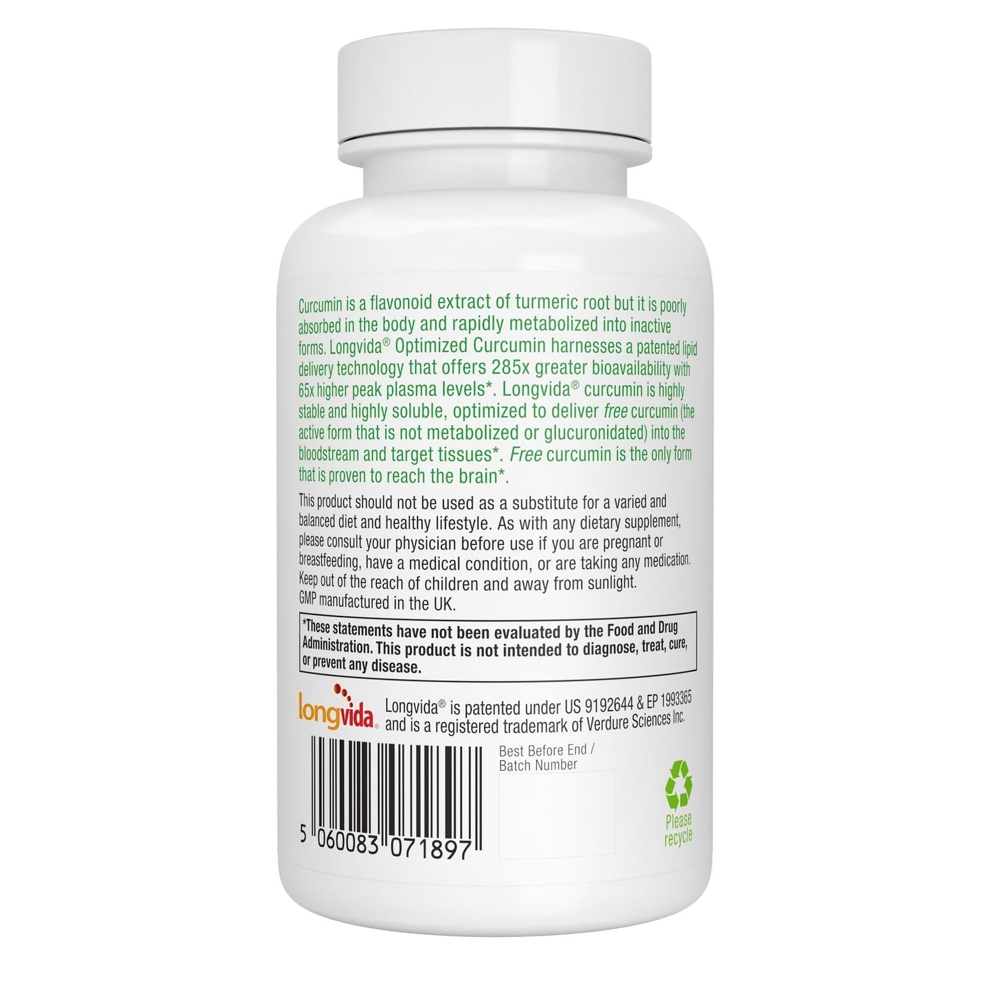 Igennus Longvida Curcumin 500mg – Ultra Bioavailable, 65x Plasma Levels, 90 Vegan Capsules