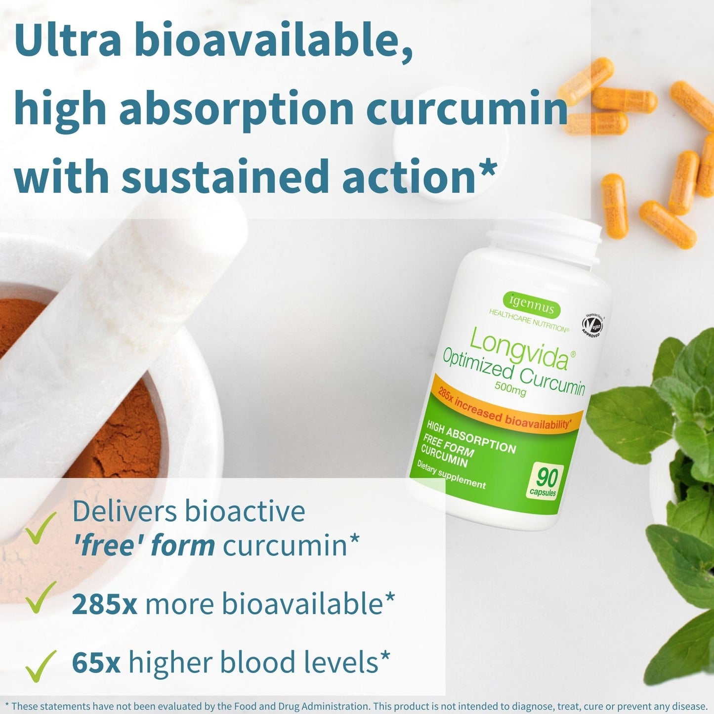 Igennus Longvida Curcumin 500mg – Ultra Bioavailable, 65x Plasma Levels, 90 Vegan Capsules