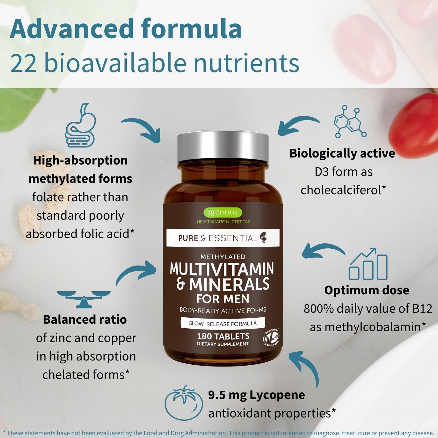 Igennus Methylated Men's Multivitamin – 22 Actives, All-Day Support, Non-GMO & Halal
