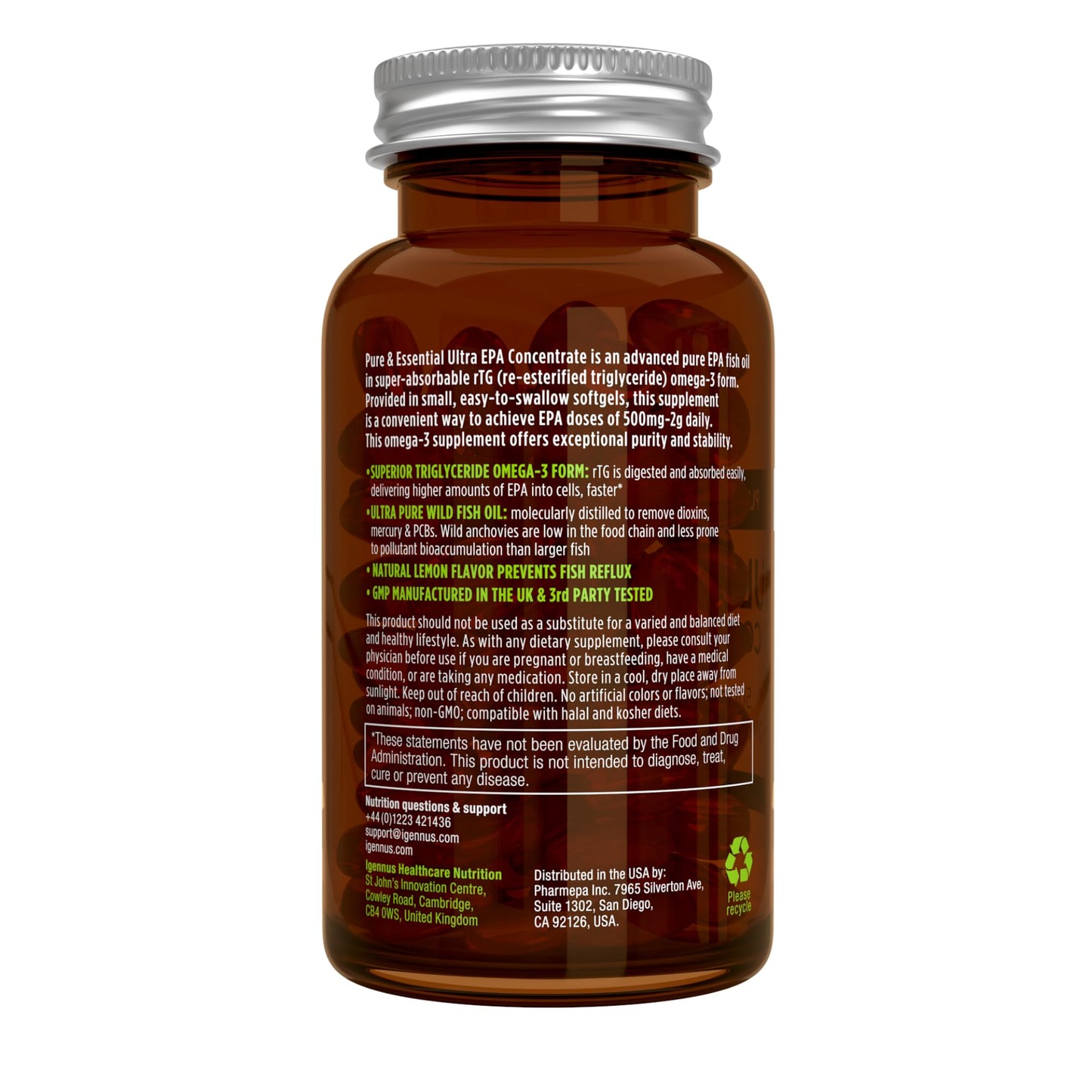 Igennus Ultra Pure Omega-3 EPA 500mg | IFOS Certified, rTG Wild Fish Oil