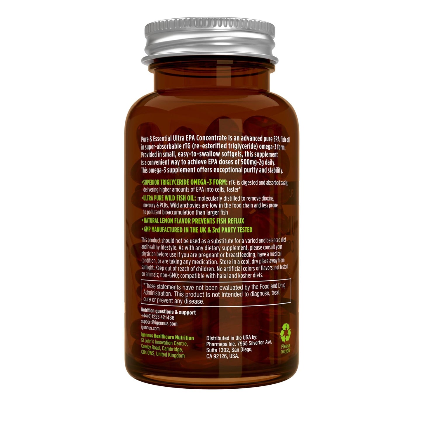 Igennus Ultra Pure Omega-3 EPA 500mg | IFOS Certified, rTG Wild Fish Oil