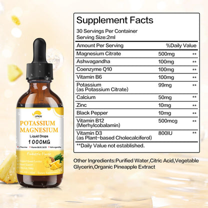 Potassium Magnesium Citrate Liquid Drops – Pineapple Flavor, 2 fl oz, 1000mg Mg