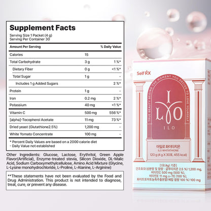 ILO Whitathione – Glutathione + White Tomato Antioxidant Powder with Vitamin C & E | 30-Pack Daily Glow Support