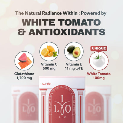 ILO Whitathione – Glutathione + White Tomato Antioxidant Powder with Vitamin C & E | 30-Pack Daily Glow Support