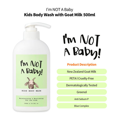 I'm NOT A Baby! Kids Body Wash – Goat Milk, Dermatologist Tested, Allergen-Free, Cruelty-Free, PETA, Tear-Free, 16.9 fl oz