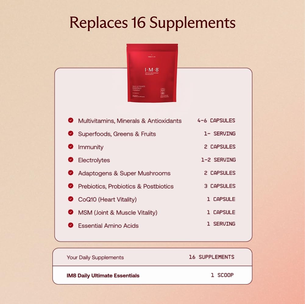 IM8 Daily Ultimate Essentials All-in-1 Multivitamin (92 Nutrients) | CoQ10, Probiotics, Greens, 30 Servings