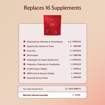 IM8 Daily Ultimate Essentials All-in-1 Multivitamin (92 Nutrients) | CoQ10, Probiotics, Greens, 30 Servings
