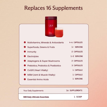 IM8 Daily Ultimate Essentials All-in-One Multivitamin – 30 Servings Starter Kit with Scoop & Tumbler Included