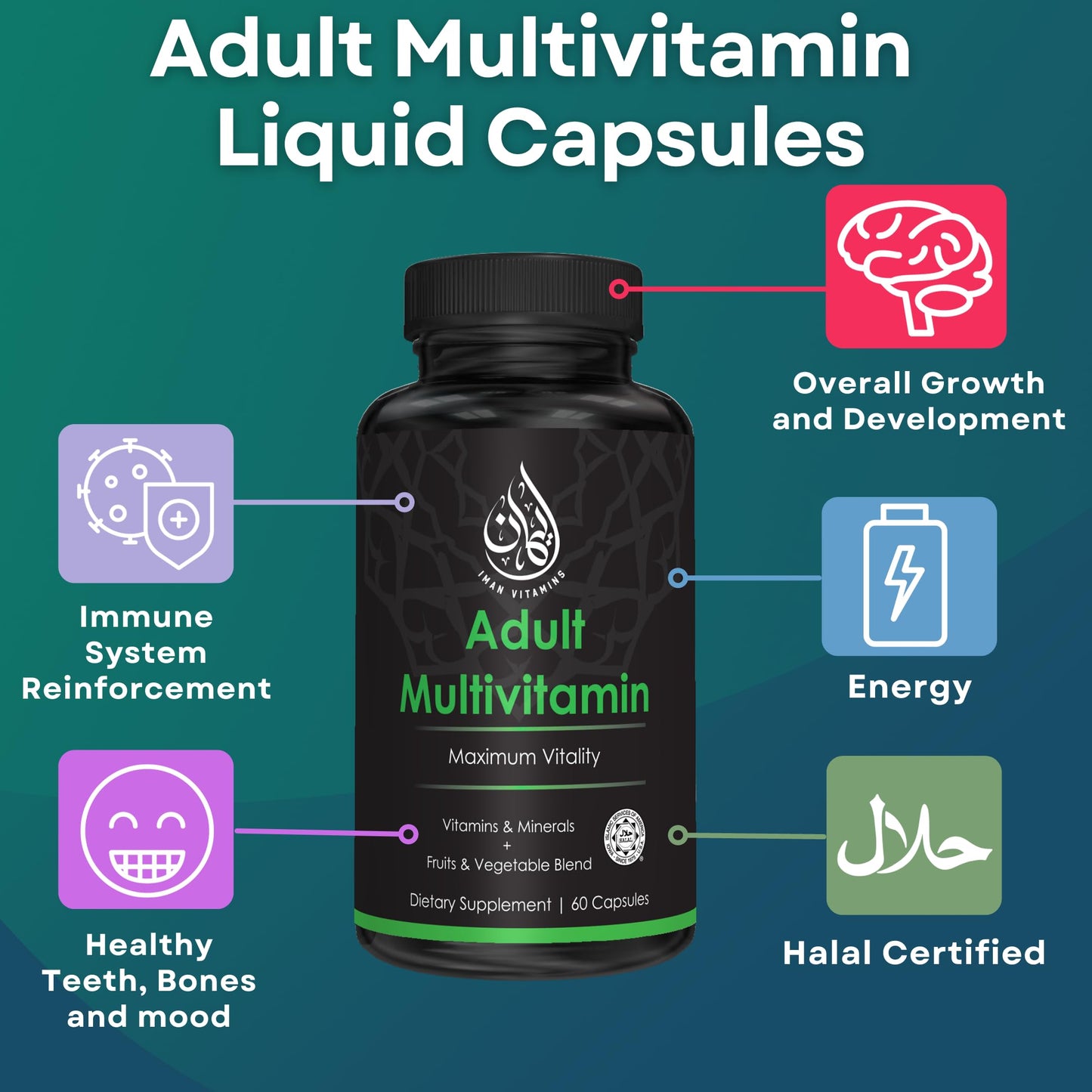 Iman Halal Complete Multivitamin for Adults – 60 Count | 42 Fruit & Veg Blend