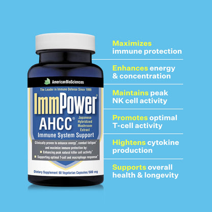 American BioSciences ImmPower AHCC 500mg Capsule – Immune Support, NK Cell Activity, 60 Veggie Capsules