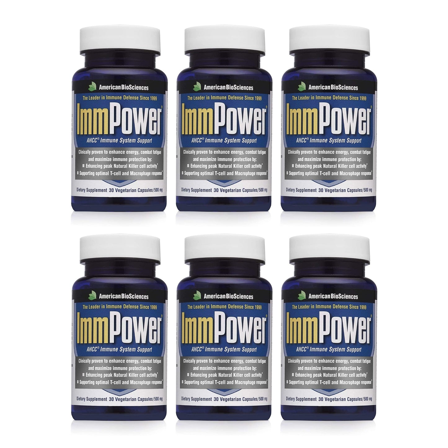 American BioSciences ImmPower AHCC 6-Pack – Enhanced Immune Support, 500 mg per Capsule, 30 Vegetarian Capsules