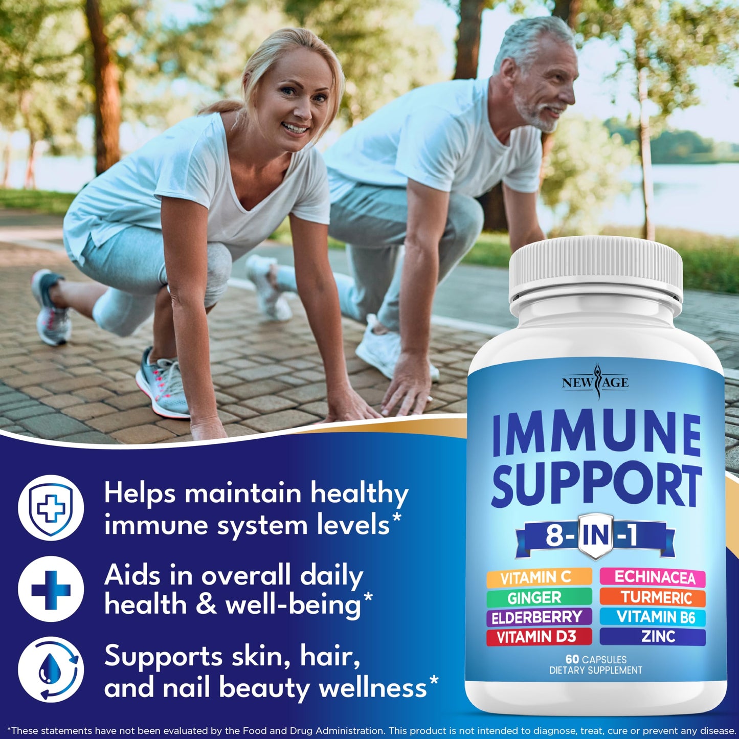 NEW AGE 8-in-1 Immune Support Capsules – Vitamin C, D3, Zinc, Elderberry (Pack of 5)