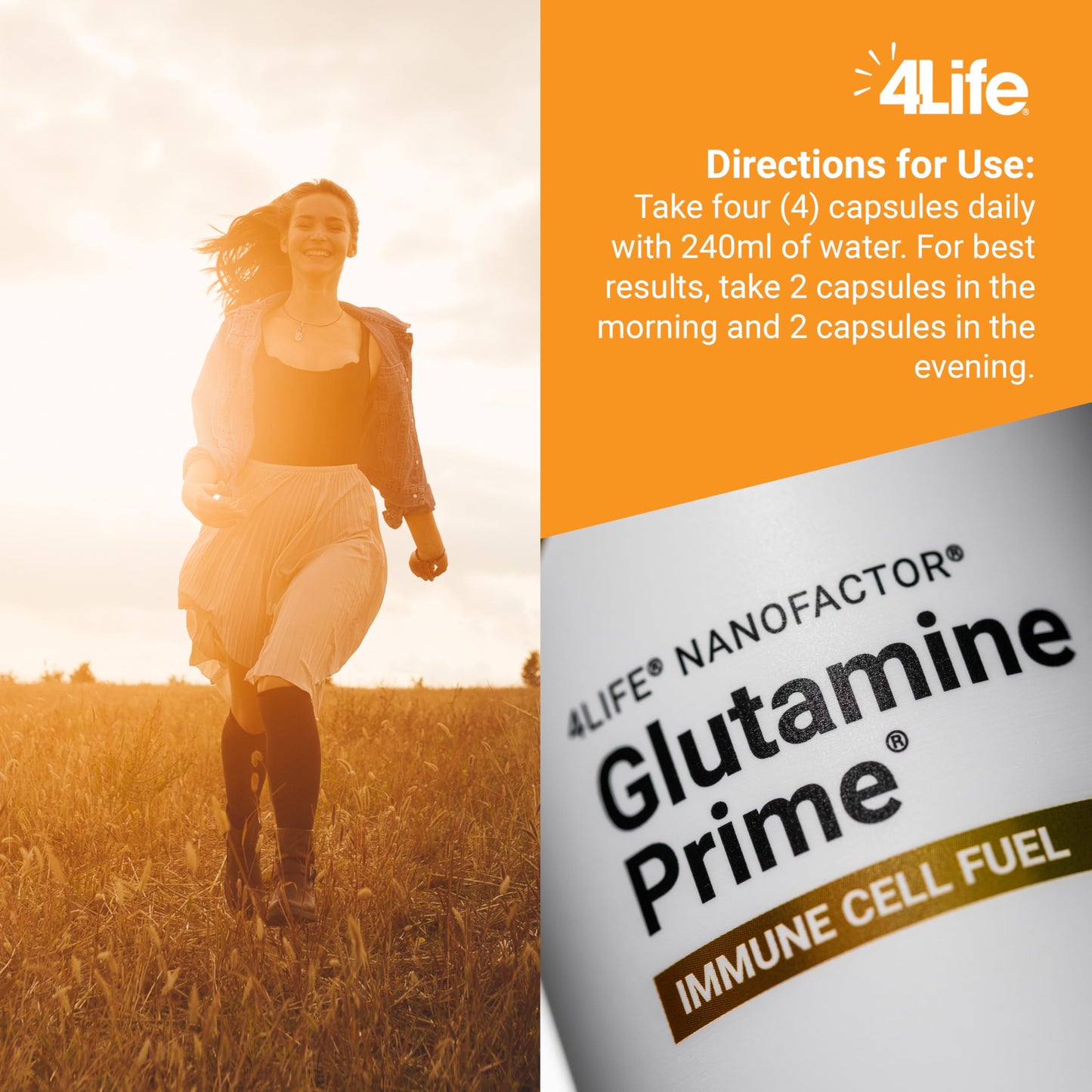 4Life Glutamine Prime - Immune Support with NanoFactor | 120 Veggie Capsules