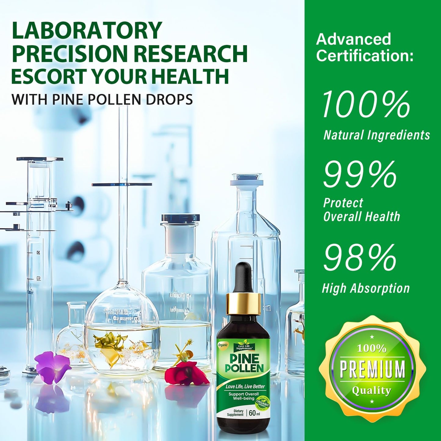 Pine Pollen Tincture Drops - Immune & Energy Support | Sugar-Free Vegan 60mL | Love Life Supplements