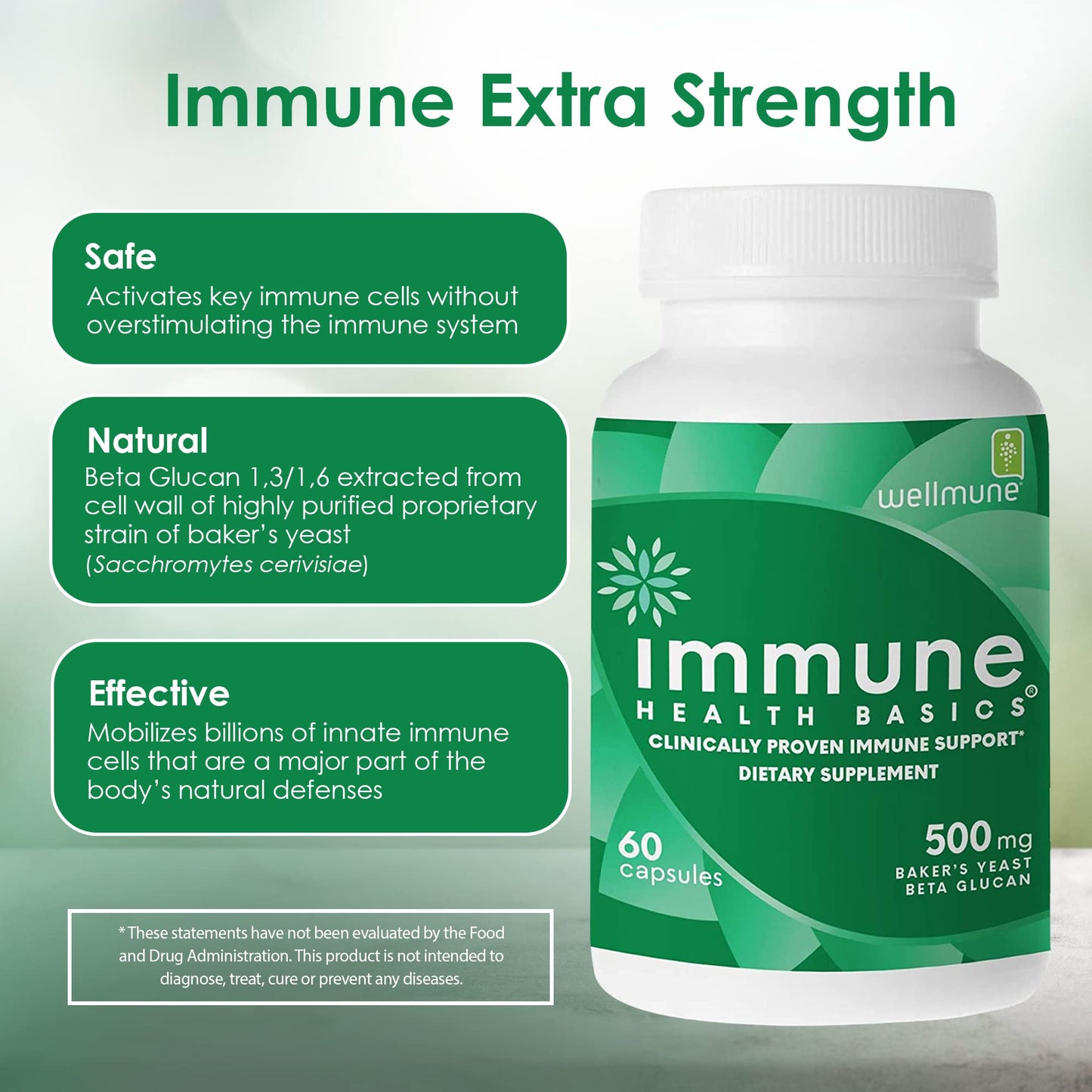 Immune Health Basics Ultra Strength Immunity – Clinically Studied Beta Glucan, Gluten-Free Vegan Capsules, 60 Count, 500 mg