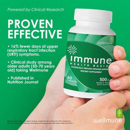 Immune Health Basics Ultra Strength Immunity – Clinically Studied Beta Glucan, Gluten-Free Vegan Capsules, 60 Count, 500 mg