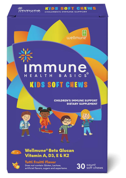 Immune Health Basics Kids Soft Chews with Wellmune® | Natural Beta Glucan Supplement for Immune Support & Daily Wellness | Allergen-Free & No Added Sugar | Tutti-Frutti Flavor, 30 Soft Chews