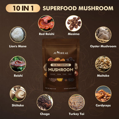 10-in-1 Organic Mushroom Powder – Lion's Mane & More (60g)