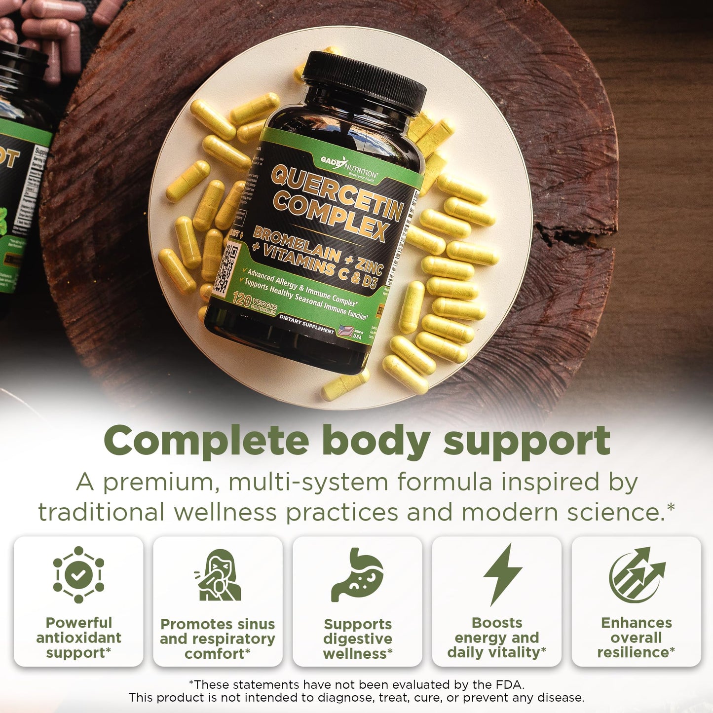 Gade Nutrition Quercetin 500mg with Bromelain, Vitamin C & Zinc - Made in USA