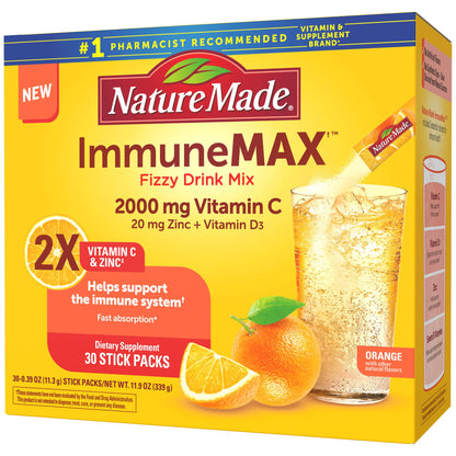 Nature Made ImmuneMAX Fizzy Drink Mix – Vitamin C, D & Zinc Immune Support, 30 Sticks