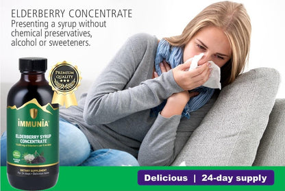 Immunia Elderberry Syrup – No Sugar Added, with Elderberry, Elderflower, Thyme & Peppermint | 24 Days per Bottle (1-Pack)