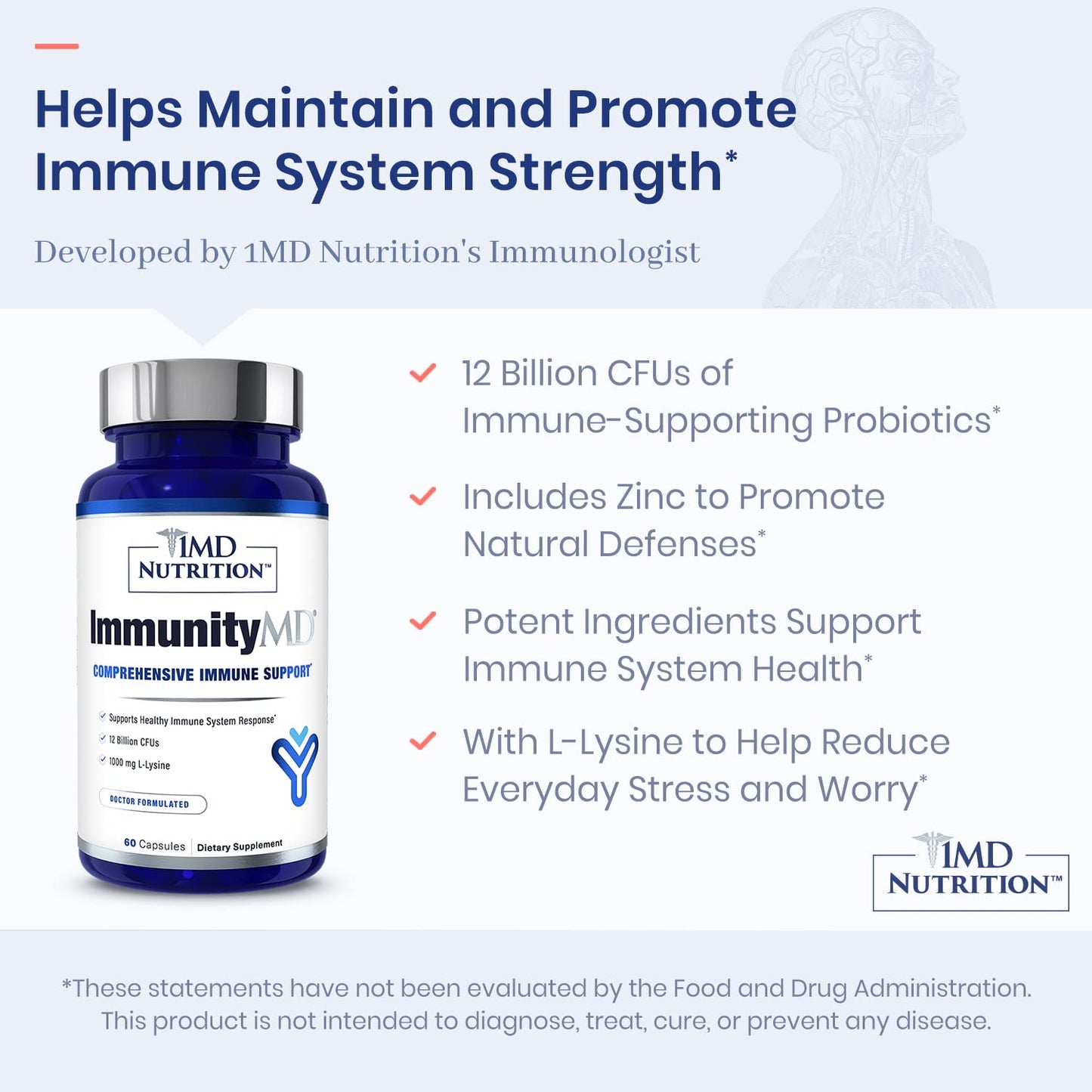 1MD ImmunityMD Probiotic - Immune Health, Doctor-Selected Strains & Prebiotic, 60 Capsules (2 Pack)
