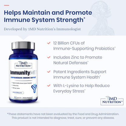 ImmunityMD Probiotic – Immune Support with Zinc & Prebiotic | 60 Capsules | 1MD Nutrition