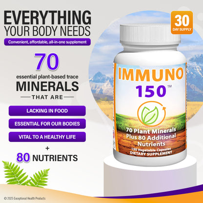 Immuno 150 Immune Support Supplement – 70 Plant Minerals & 80 Nutrients, 150 Vegetable Capsules