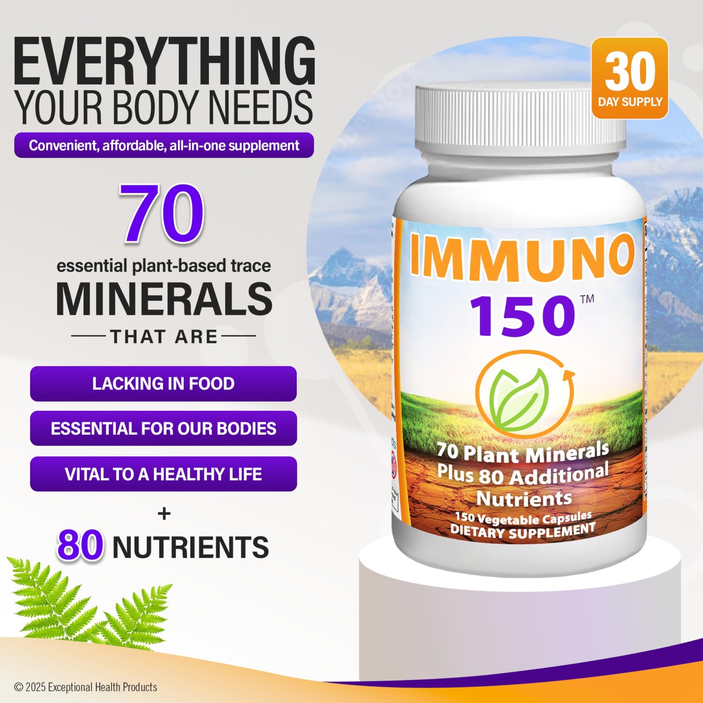 Immuno 150 Immune Support Supplement – 70 Plant Minerals & 80 Nutrients, 150 Vegetable Capsules