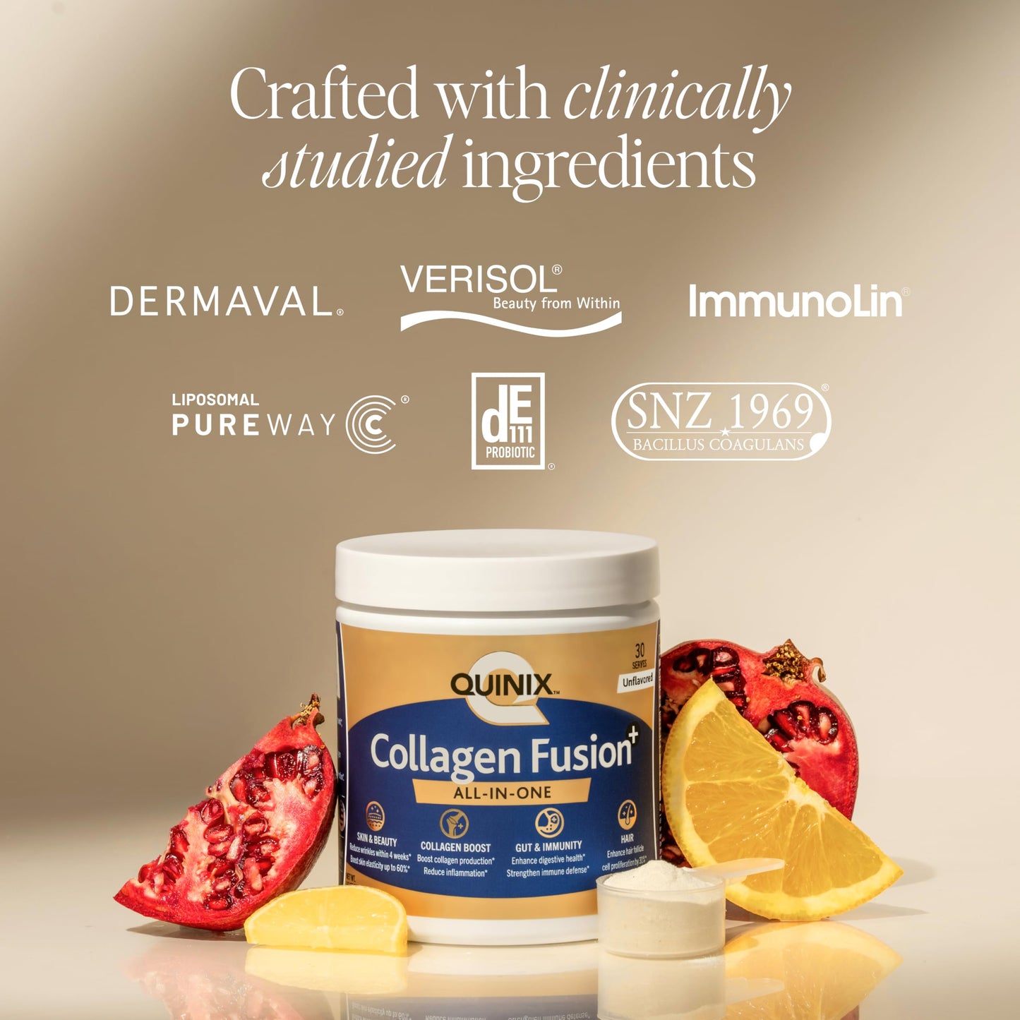 Collagen Fusion+ 7-in-1 Powder with VERISOL® & ImmunoLin® – Skin, Hair, Nails, Joints & Gut (Unflavored, 30 Servings)