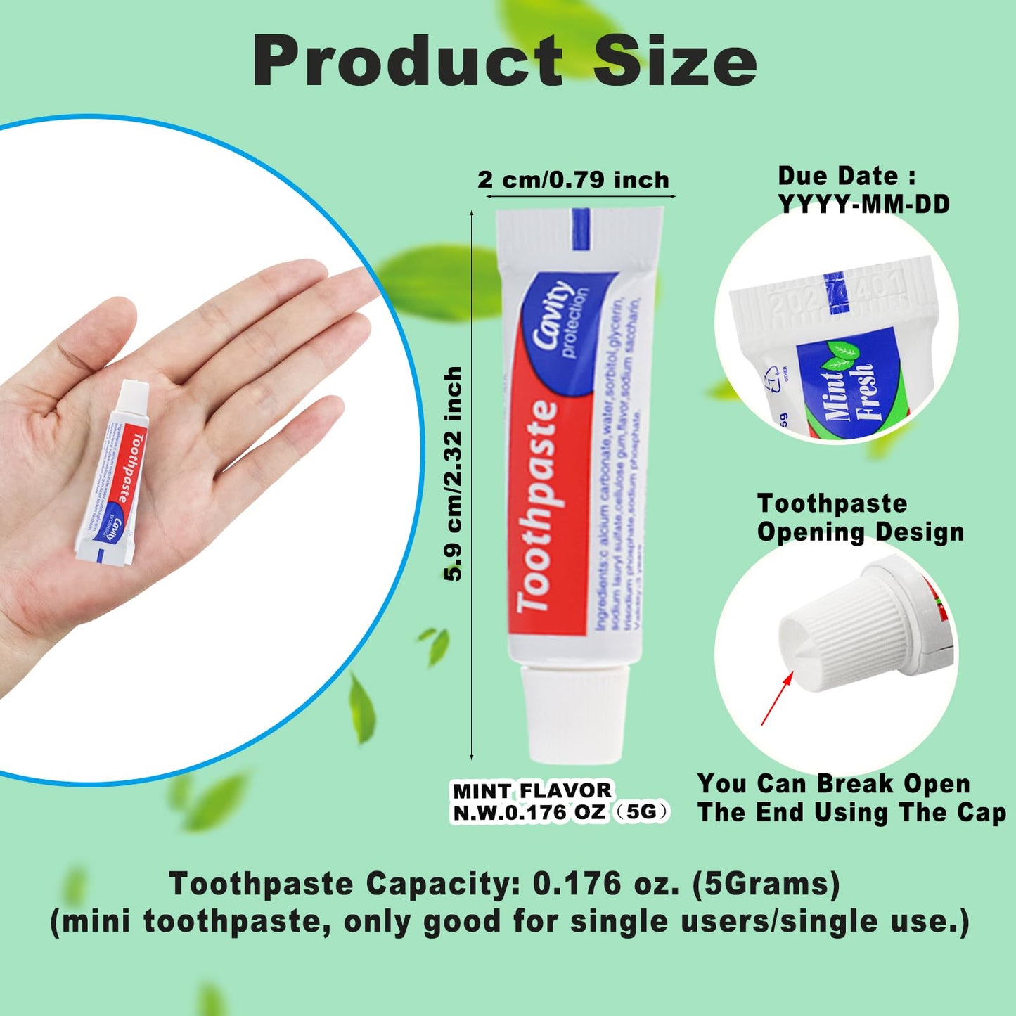 HAIFOTRVA 30 Tubes Bulk Travel Size Toothpaste – 0.176 oz Mint Mini Tubes for Hotels, Guests & Charities