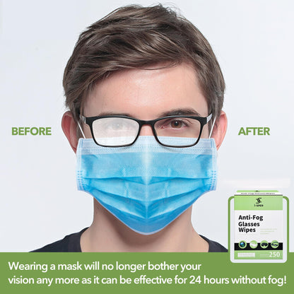 250 Count Anti-Fog Lens Wipes for Eyeglasses – Carry Box, Pre-Moistened