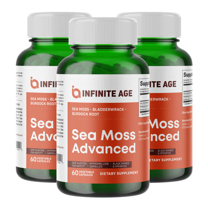 INFINITE AGE Sea Moss Capsules 3 Pack – 1250mg per serving, 180 Count, Vegan, USA Made