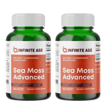 INFINITE AGE 2 Pack Sea Moss Capsules 1250mg – Vegan, Made in USA, Irish Sea Moss + Bladderwrack