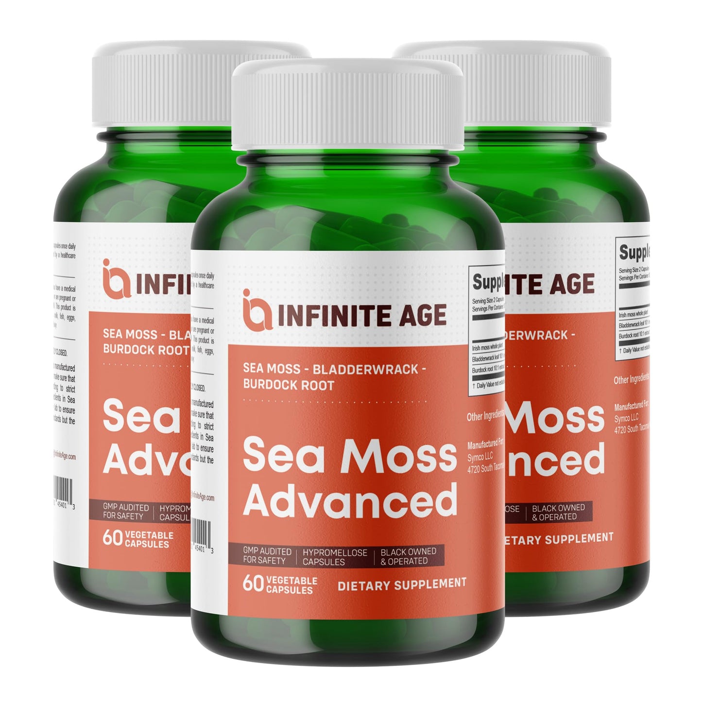INFINITE AGE Sea Moss Capsules 3 Pack – 1250mg per serving, 180 Count, Vegan, USA Made