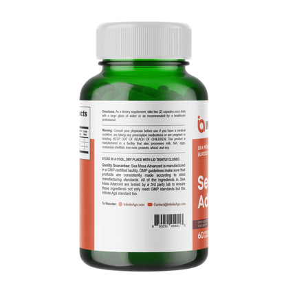INFINITE AGE 2 Pack Sea Moss Capsules 1250mg – Vegan, Made in USA, Irish Sea Moss + Bladderwrack