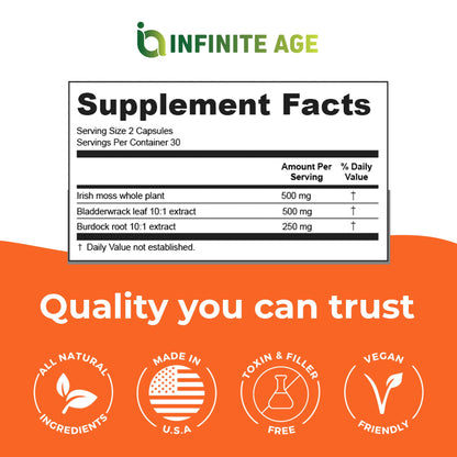 INFINITE AGE Sea Moss Capsules 3 Pack – 1250mg per serving, 180 Count, Vegan, USA Made