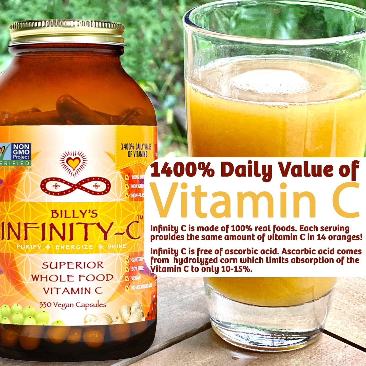 Infinity-C Organic Vitamin C Capsules – 1000mg Whole Food Vitamin C for Immune Support