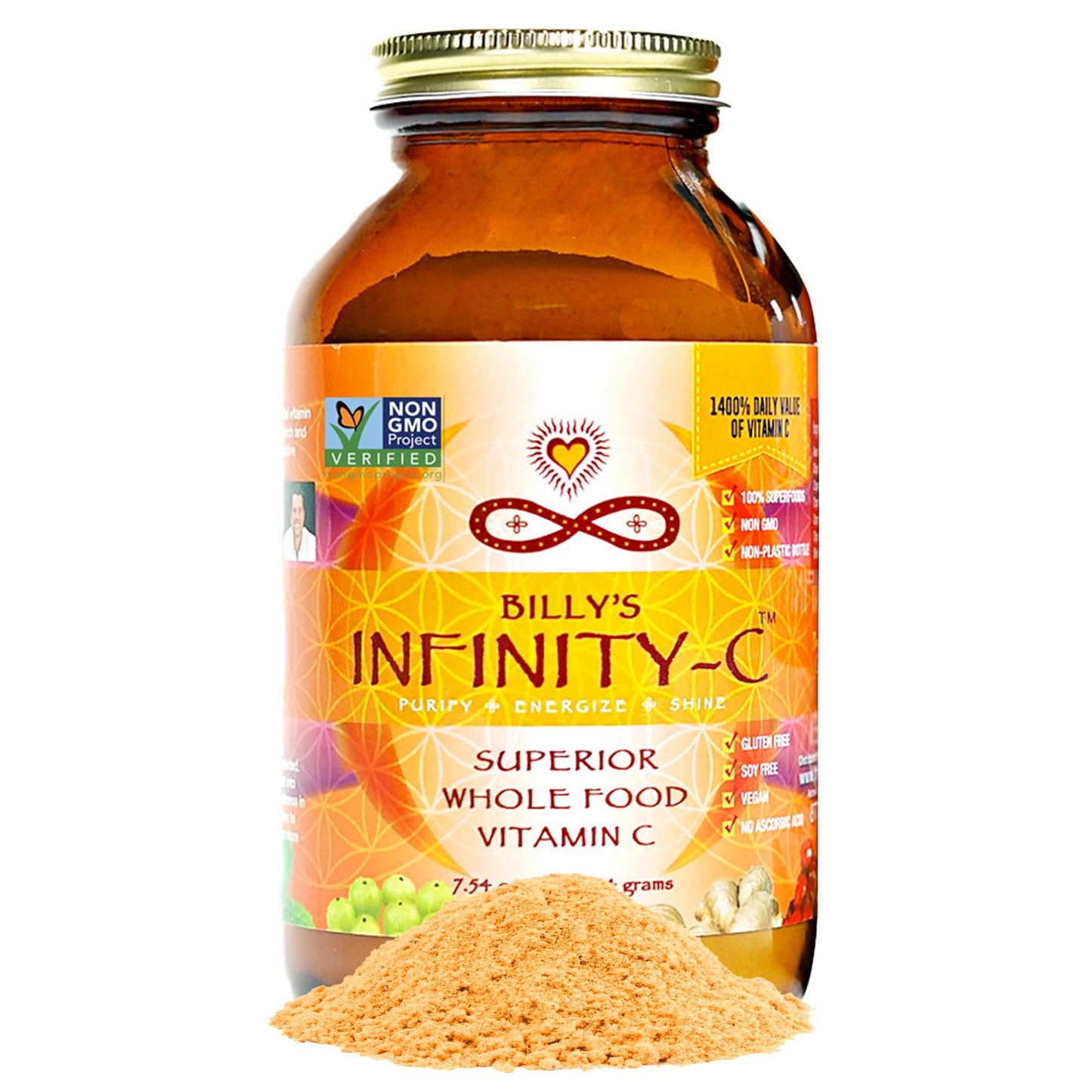 Infinity-C Organic Whole-Food Vitamin C Powder – 1000mg, Acerola, Camu Camu & Amla (30 Servings)