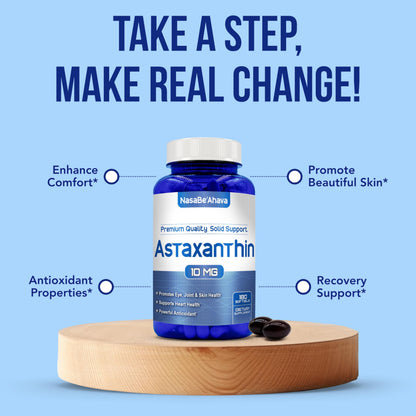 Astaxanthin 10mg Supplement for Eye & Skin Health | Haematococcus Pluvialis Microalgae | 180 Day Supply
