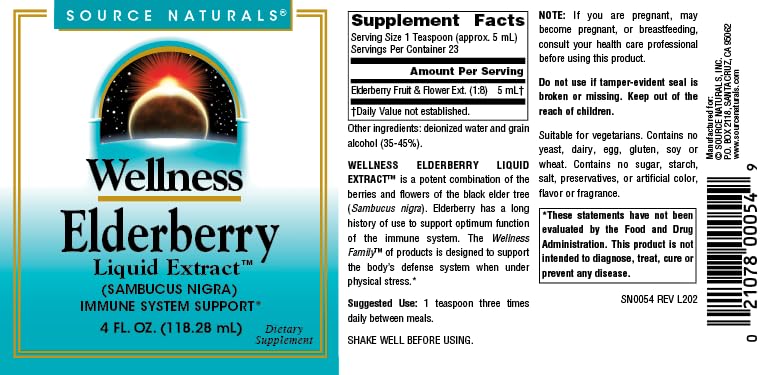 Source Naturals Wellness Elderberry Liquid Extract – Immune System Support* | Sambucus nigra | 4 fl oz