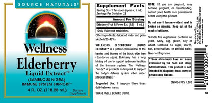 Source Naturals Wellness Elderberry Liquid Extract – Immune System Support* | Sambucus nigra | 4 fl oz