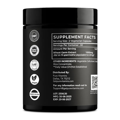 Spermidine Supplement 1000mg – 120 Capsules | Wheat Germ Extract | Cellular Renewal & Cognitive Support | Vegan, Non-GMO, Gluten-Free | Made in USA