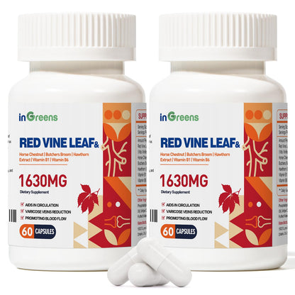 inGreens 1630mg Red Vine Leaf Extract - Varicose Veins & Circulation Support - 2 Pack - Made in USA