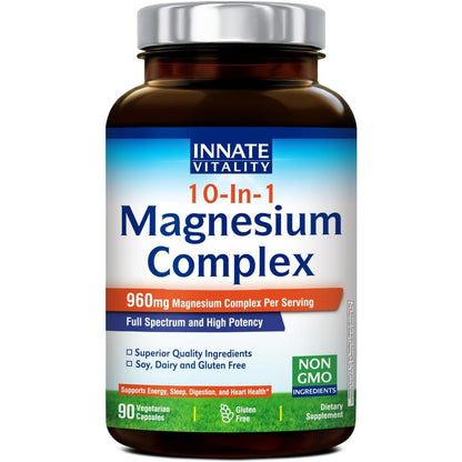 Innate Vitality 10-in-1 Magnesium Complex – 420mg Elemental Mg per Serving | Sleep, Digestion & Energy Support | 90 Vegan Caps