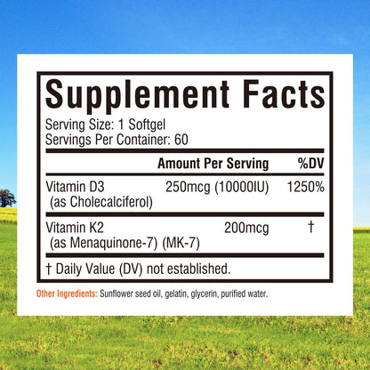 Innate Vitality D3 K2 Softgels — 10,000 IU D3 + 200 mcg MK-7 | 60 Softgels
