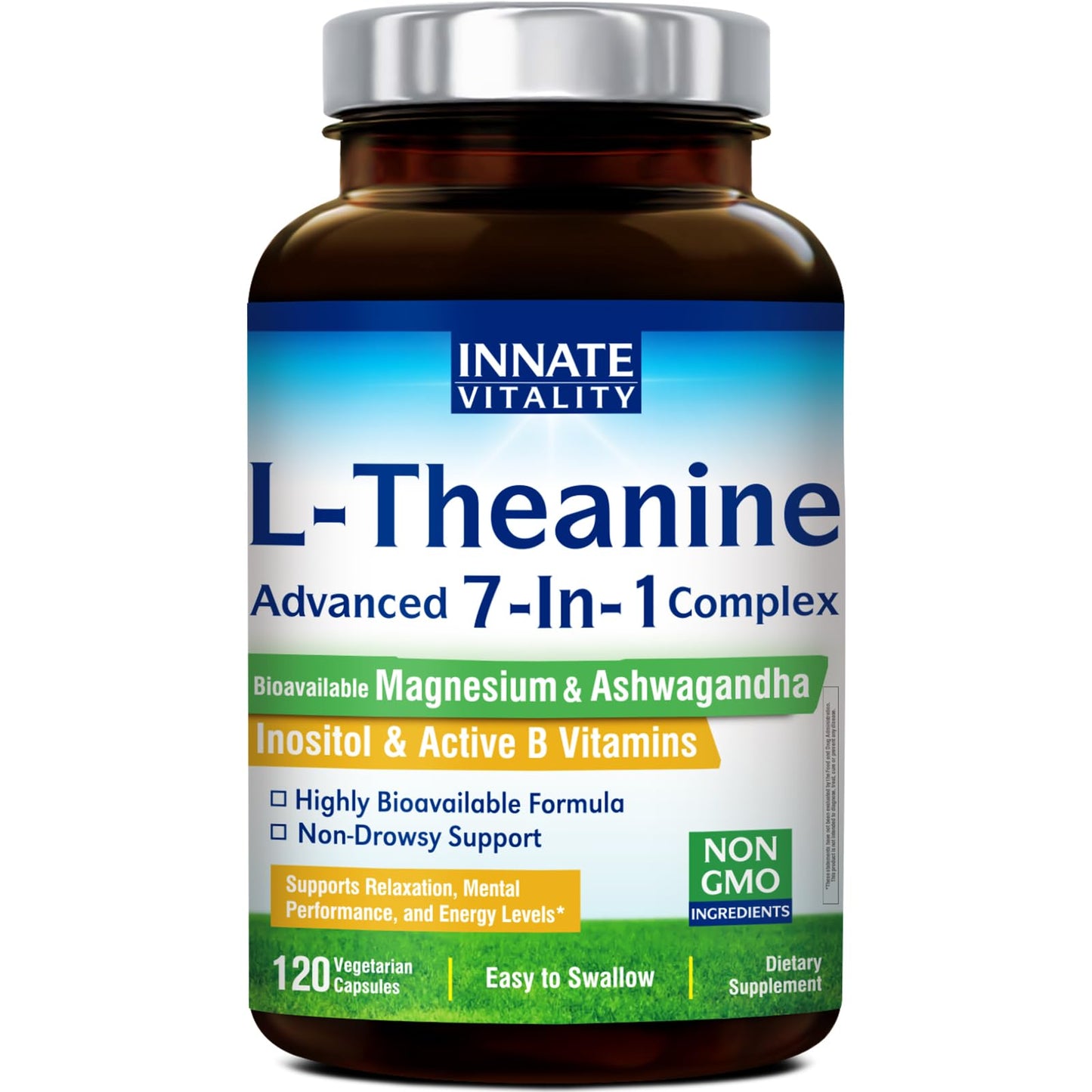 Innate Vitality L-Theanine 200 mg – 7-in-1 Sleep & Focus Support, 120 Capsules