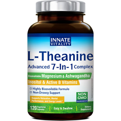 Innate Vitality L-Theanine 200 mg – 7-in-1 Sleep & Focus Support, 120 Capsules