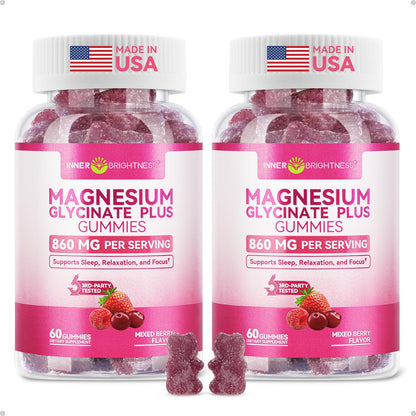 Inner Brightness Magnesium Glycinate Plus Gummies – 860mg | Sugar-Free, Gluten-Free, Non-GMO (120 Count)